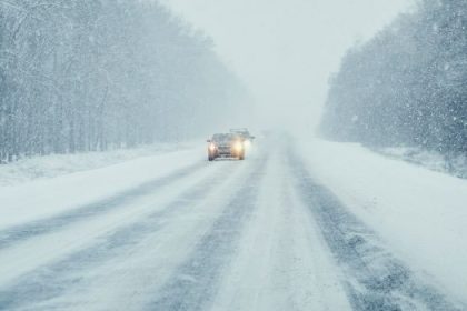 Card driving in the snow