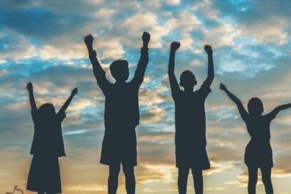 Silhouette of Children Leaping